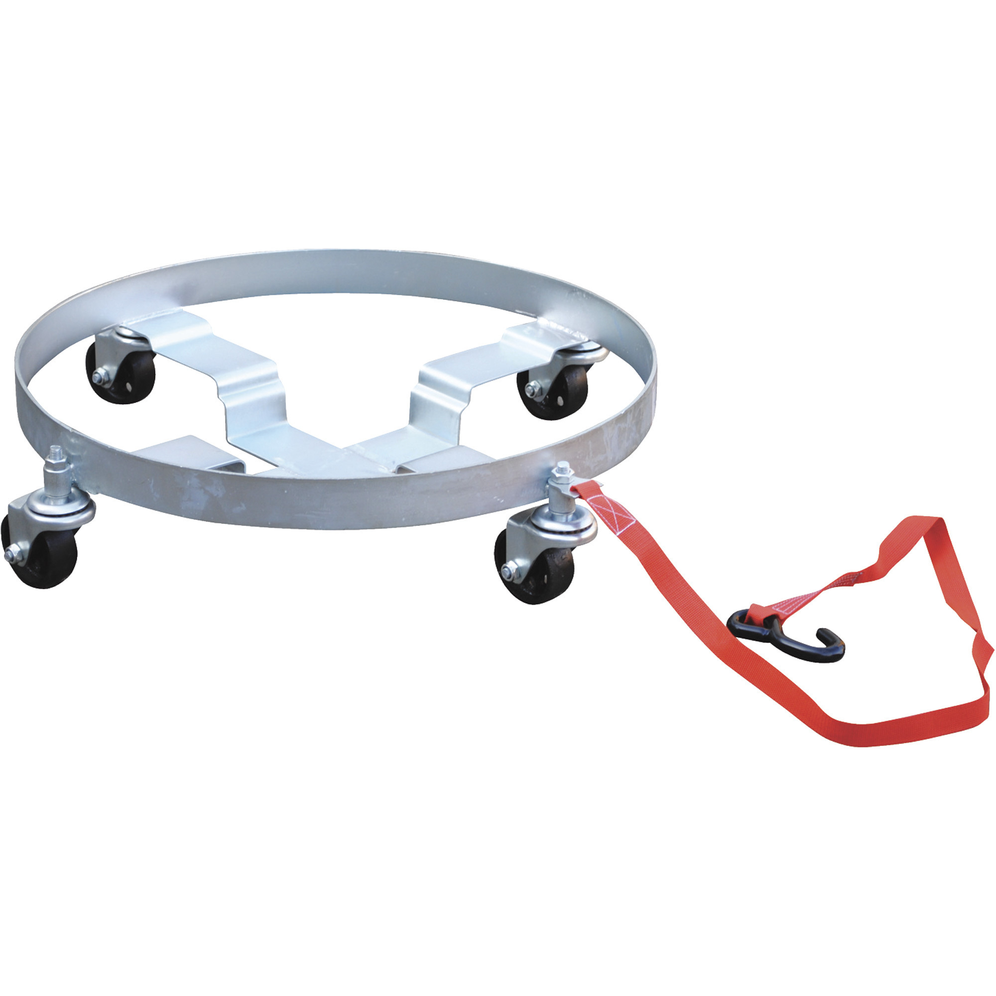 Vestil Multipurpose Quad Drum Dolly - 23.5in. Inner Diameter, Cast Iron Casters, Zinc Finish, Model# DRUM-QUAD-C